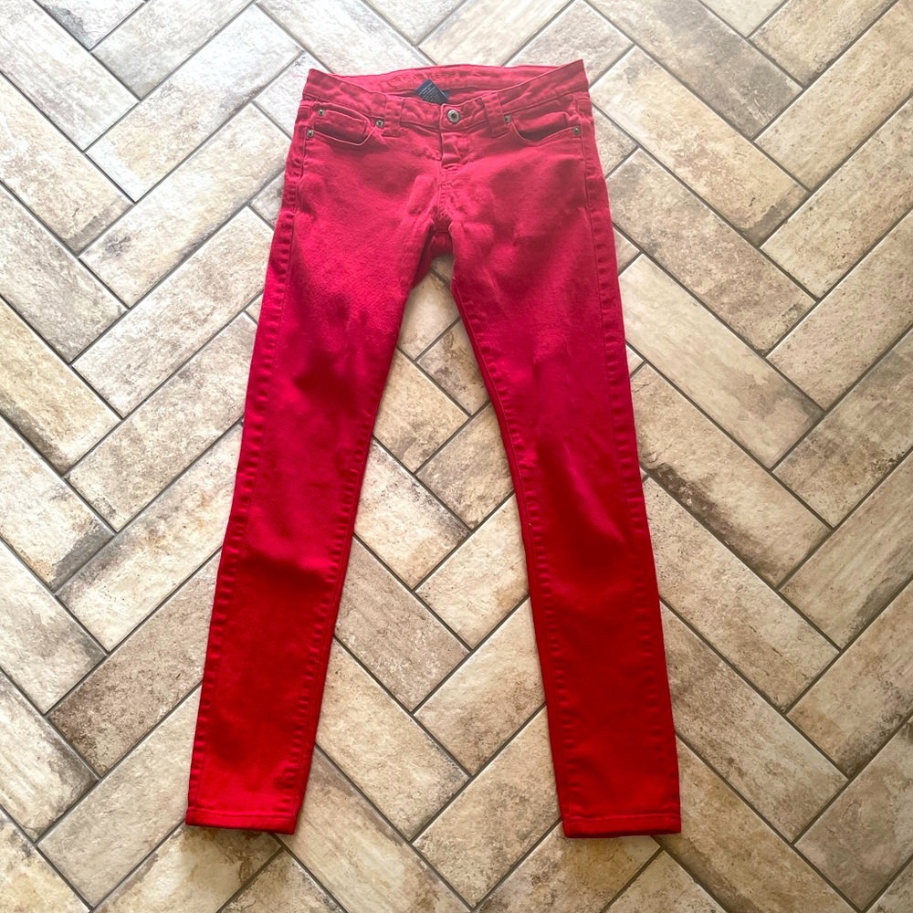 Blue asphalt red denim jeans, size 5. 98% cotton, 2% spandex